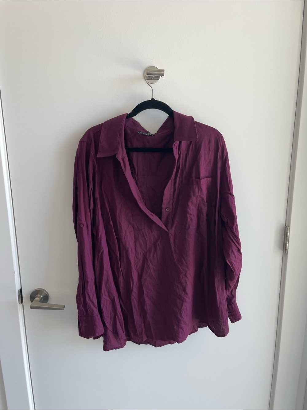 Universal Standard Long Sleeve V-Neck Button Shirt - Wine